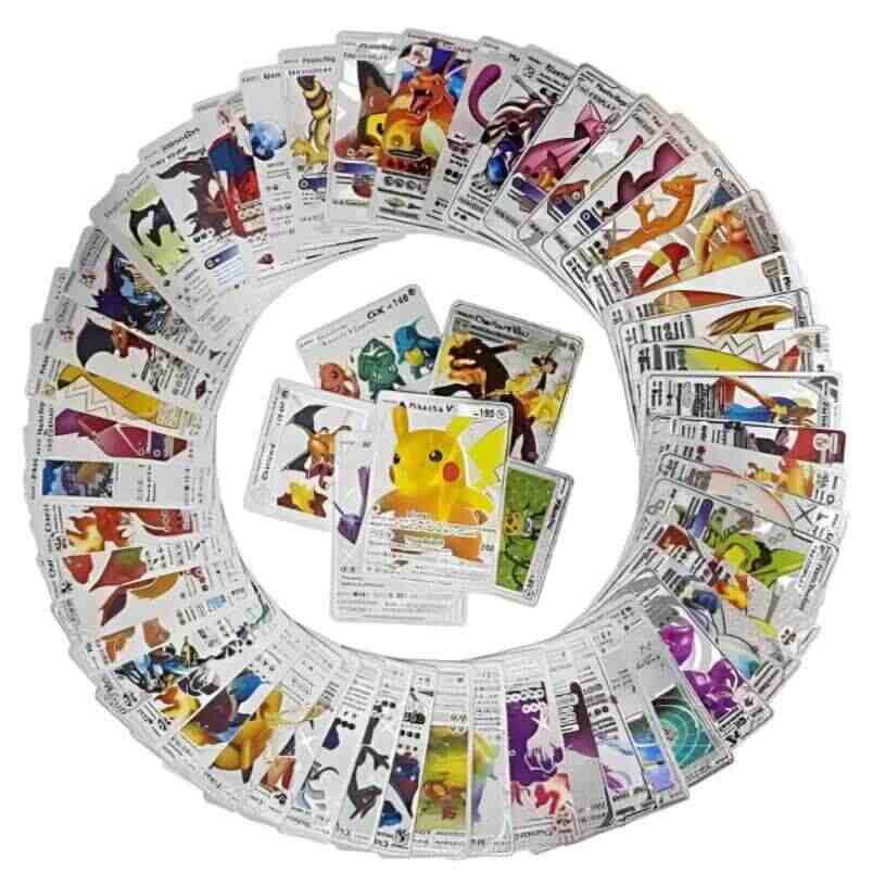 Huitich limited edition Pokemon silver cards collection arranged in a circular display featuring various Pokemon characters
