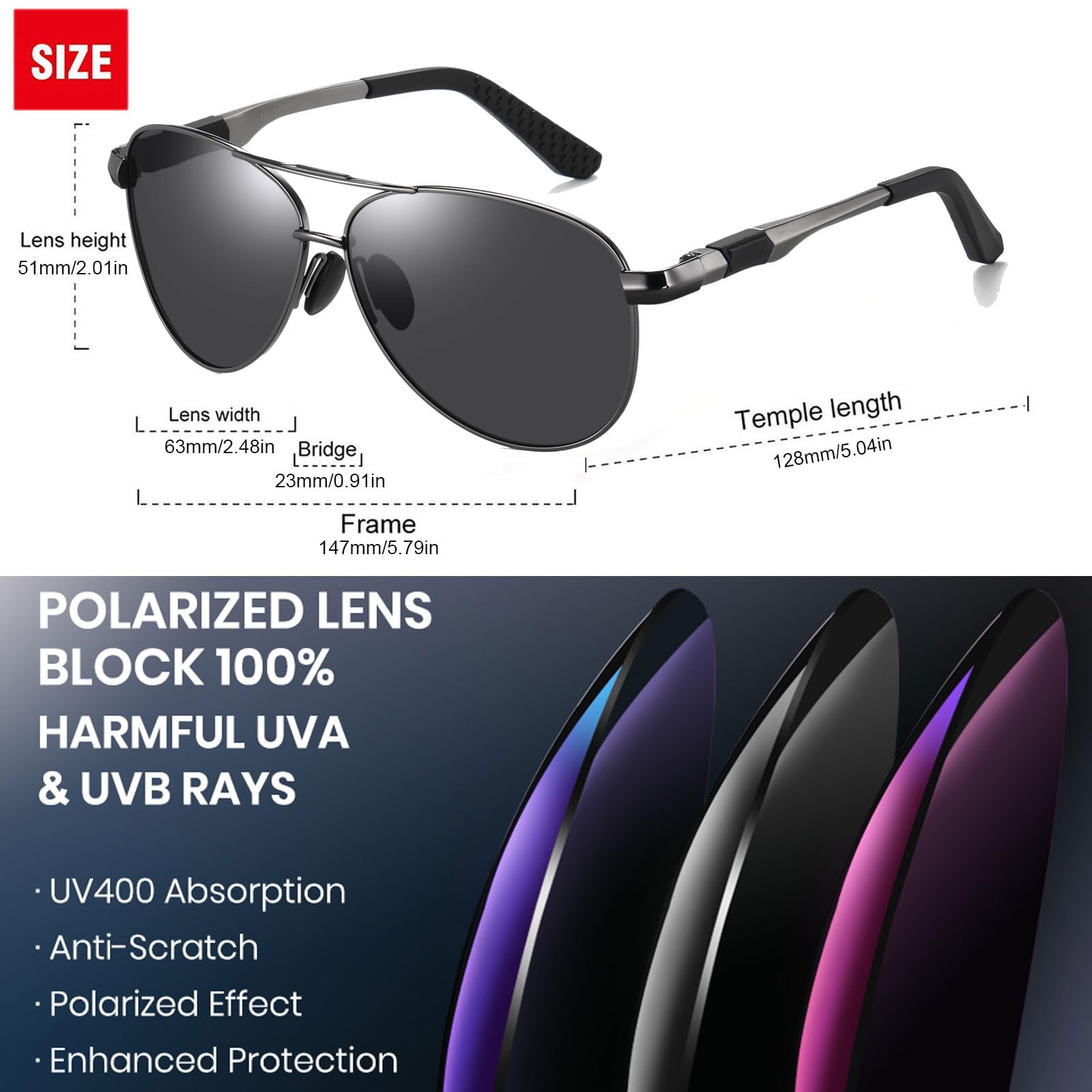 LEDINGBEST polarized sunglasses for men and women with UV400 absorption and anti-scratch lenses