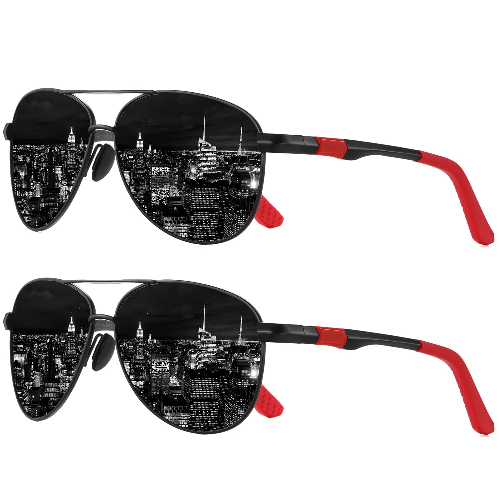 LEADING&BEST polarized sunglasses for men and women with black lenses and red black frame