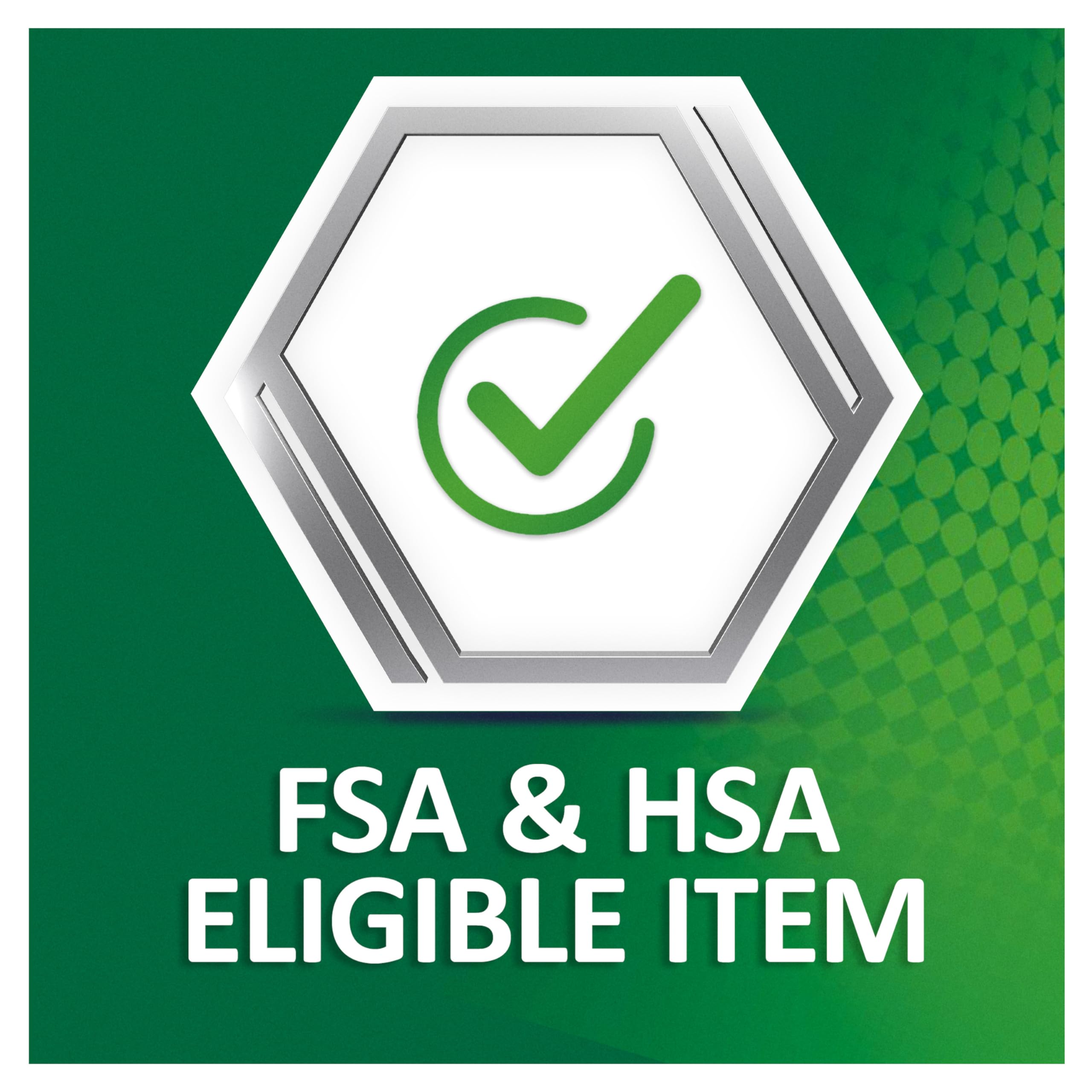 Polident 3 minute denture cleanser tablets. FSA and HSA eligible green badge with check mark