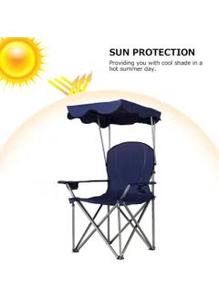 Huitich portable beach chair with canopy in navy blue for sun protection on hot summer days