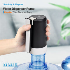 Huitich portable electric water dispenser pump in black and white held on a water bottle