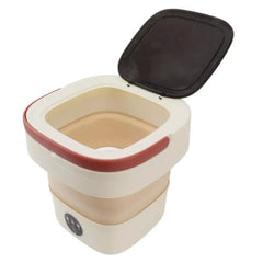 Huitich portable foldable washing machine with beige collapsible body and black lid open