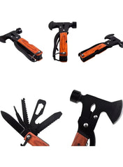 Huitich portable folding hammer tool with wooden handle and multiple foldable functions including axe and knife