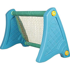 Huitich portable football goal for kids made of blue plastic with green frame and net
