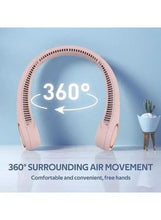 Pink bladeless neck fan with wraparound airflow ring