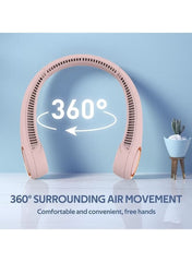 Huitich portable hands free neck fan in pink with 360 degree bladeless air movement design