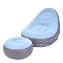 Inflatable portable chair with matching round ottoman, light blue seat and dark base