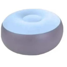 Inflatable portable chair, light blue cushion seat on dark gray base