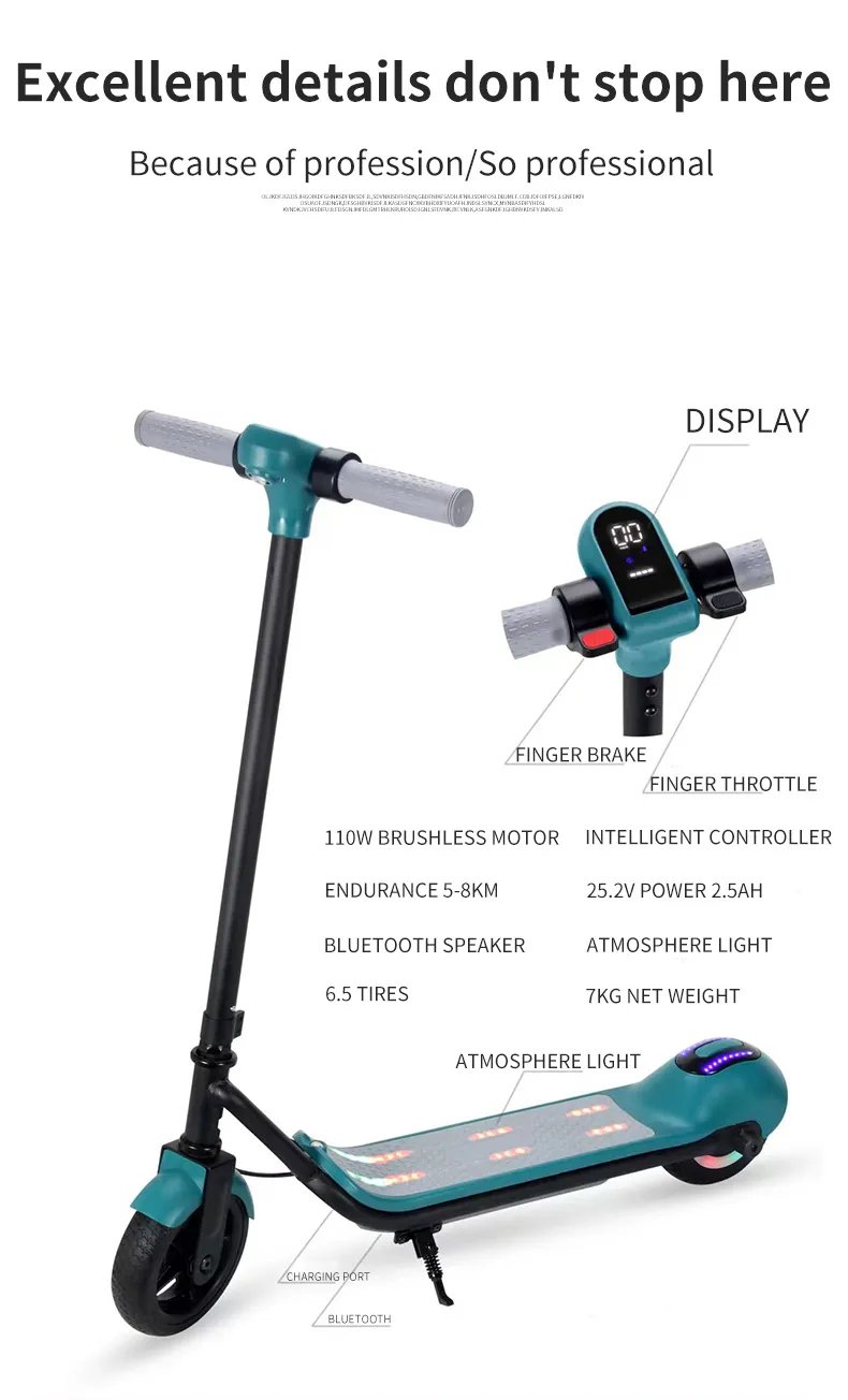 Huitich portable kids scooter with hand brake featuring display and Bluetooth speaker