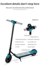 Kids scooter dashboard display with finger brake, teal handlebar and lighted deck