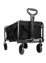 Portable foldable wagon with black fabric cargo, front frame, and pull handle