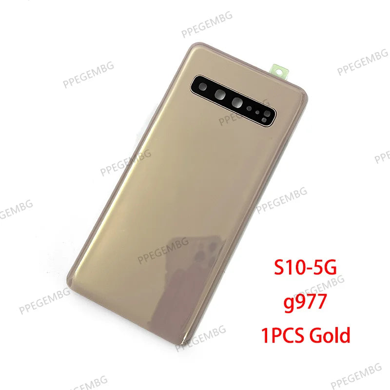 Gold Samsung S10 5G battery back cover replacement glass panel with camera cutout for model G977