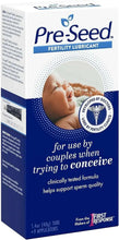 Fertility lubricant tube box showing baby photo and blue doctor-developed seal