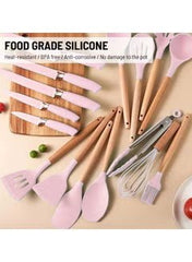 Huitich 19-piece premium cooking set UAE with food grade silicone utensils and knives with wooden handles