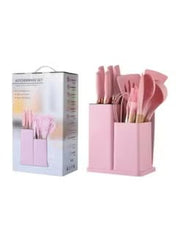 Huitich 19-piece premium cooking set UAE in pink with knives and utensils in a stand