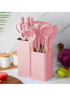 Premium Kitchen Set: 19-Piece Pink Silicone Utensils with Knife, Cutting Board, and Gadgets - Mumzar.com