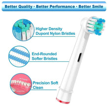 Electric toothbrush handle with replacement head, blue bristles and soft rounded tips