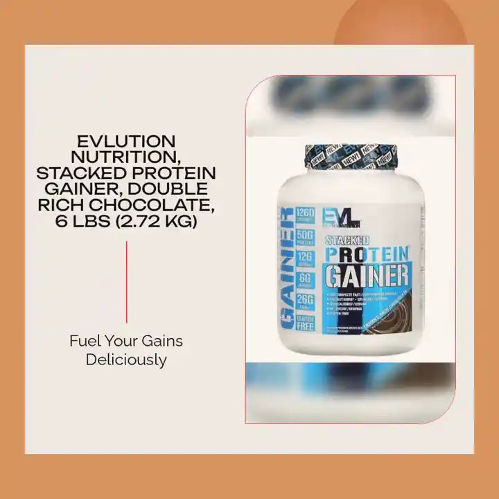 EVLution Nutrition, Stacked Protein Gainer, Double Rich Chocolate, 6 lbs (2.72 kg) by@Outfy