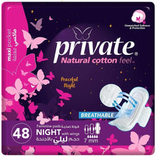 Maxi pocket night sanitary pads front pack, purple butterfly graphics with 48 count