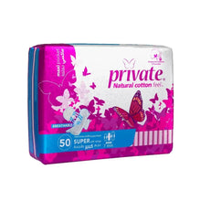Private Natural cotton feel super maxi pocket feminine pads with wings, 50 count pack