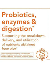 Probiotics enzymes & digestion information panel with orange text