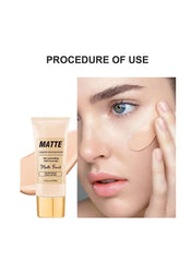 Huitich matte liquid foundation tube with model applying long lasting concealer for flawless skin