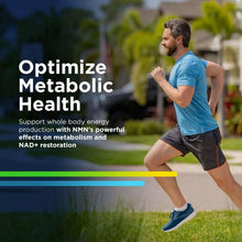 NMN Pro 1000 supplement ad with man running outdoors in blue athletic shirt