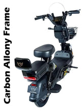 Black electric scooter seat and front control panel with rear light and storage compartment