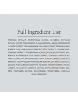 Full ingredient list card for propolis extract and niacinamide