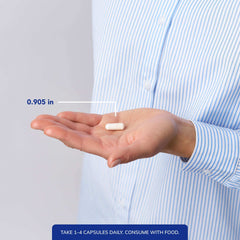 Pure Encapsulations white capsule on open palm with size label 0.905 in and dosing note for magnesium glycinate capsules
