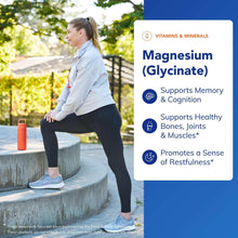 Magnesium (glycinate) supplement panel with memory, bones, joints, muscles benefits