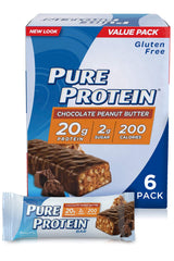 Pure Protein 6 pack protein bar chocolate peanut butter 20g protein 2g sugar 200 calories gluten free