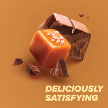 Salted chocolate caramel protein bar pieces with caramel center