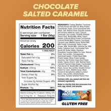 Nutrition facts label for chocolate salted caramel protein bar, 1 bar (50 g)