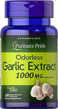 Odorless garlic extract 1000 mg softgel bottle with front label and garlic illustration
