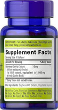 Odorless garlic extract softgel bottle close-up of Supplement Facts serving size panel