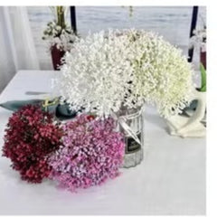 Huitich purple artificial flower decor with white and red artificial flowers in a glass vase on a table