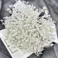 Huitich white artificial flowers on card, not matching purple artificial flower decor keyword
