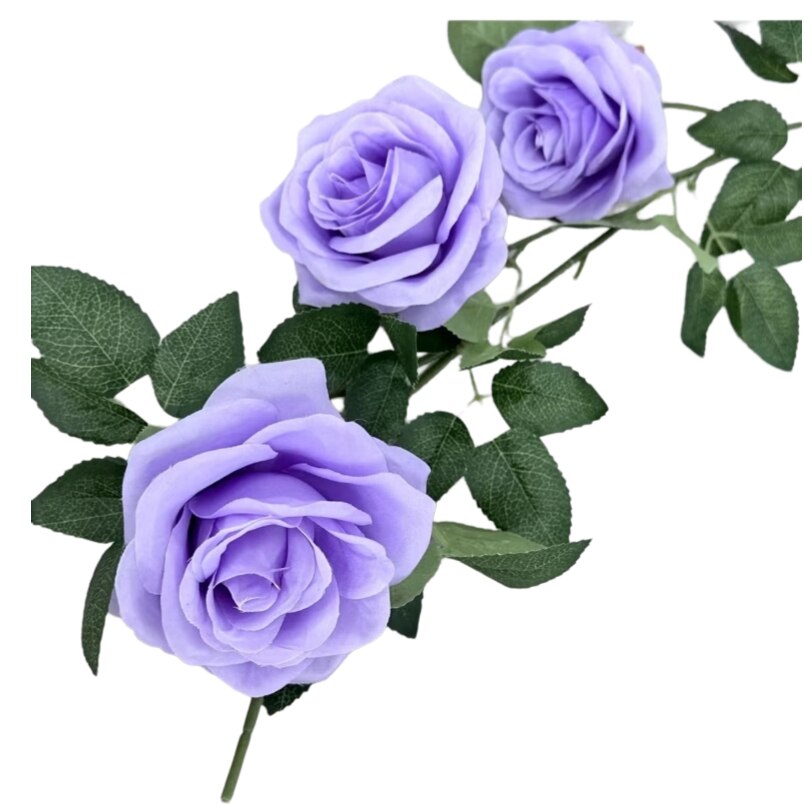 Huitich purple artificial rose wall hanging with three detailed purple roses and green leaves