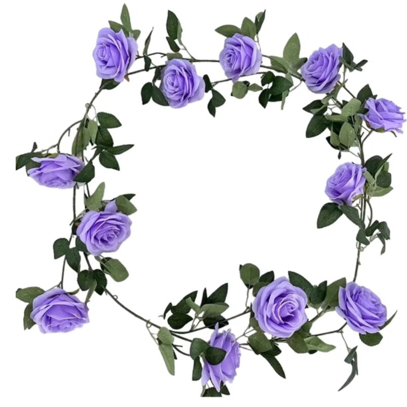 Huitich purple artificial rose wall hanging with realistic purple roses and green leaves for home decor