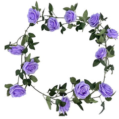 Huitich purple artificial rose wall hanging with realistic purple roses and green leaves for home decor