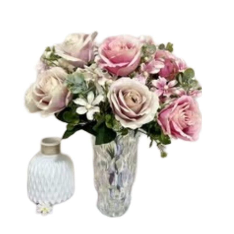 Huitich artificial flowers arrangement in glass vase with purple flower home decor for elegant interior