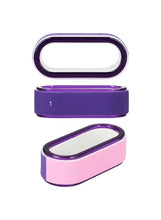 Purple oval nail buffer block with hinged case, showing grit sides 1 and 2