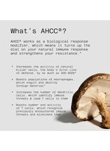 AHCC immune support information panel with mushroom illustration