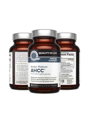 Quality of Life AHCC immune support supplement in dark amber bottles for enhanced immune health