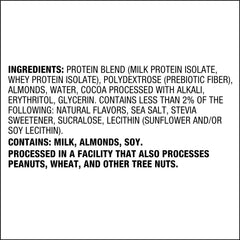 Quest ingredients and allergen label for chocolate brownie protein bars listing ingredients milk almonds soy and processing warnings