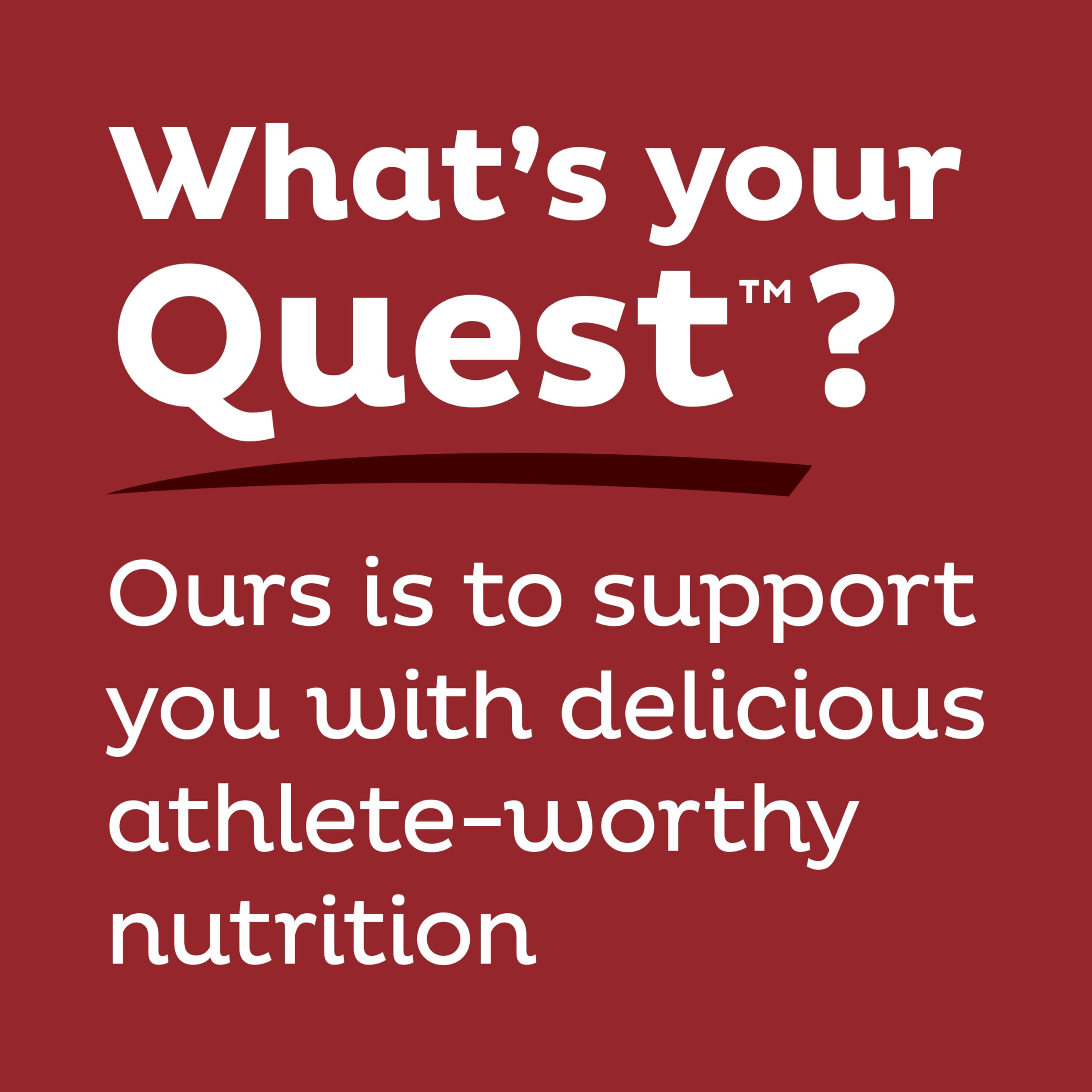 Quest promotional graphic saying What is your Quest supporting athletes with delicious nutrition and chocolate brownie protein bars