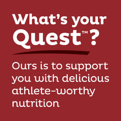 Quest promotional graphic saying What is your Quest supporting athletes with delicious nutrition and chocolate brownie protein bars