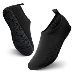 Black quick dry water shoes for adults with flexible soles and pull tab for easy wear